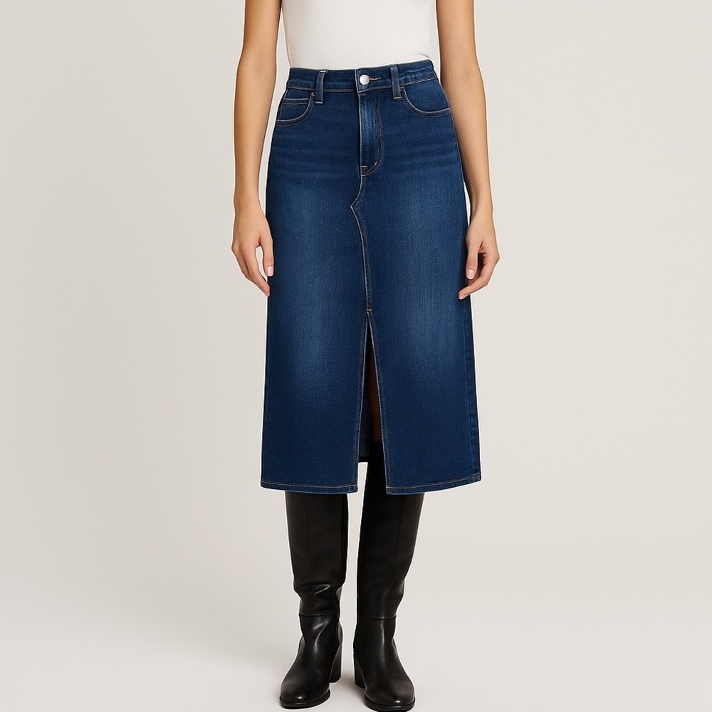 Joe's Jeans Denim Midi Skirt Size‎ 27 Comeover Wash High Waist Back Slit Stretch